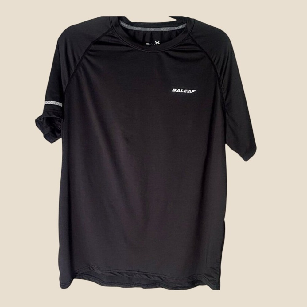 Baleaf Mens Black Short Sleeve Running Shirt Activewear Gym Top Large